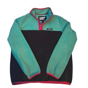 Lands End Colorblock 1/4 Snap Fleece Pullover Sweatshirt Teal Navy Pink Size M
